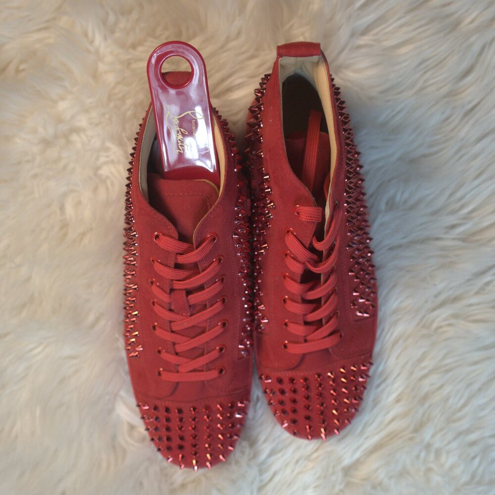 Christian Louboutin Louis Spike Red Suede Mens Sneaker
